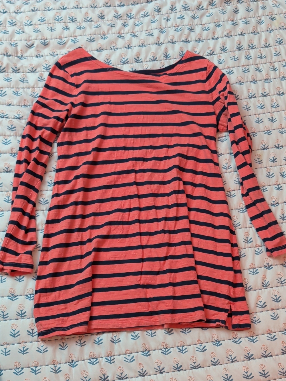 Old Navy Coral and Navy Striped Boatneck Maternity Tunic